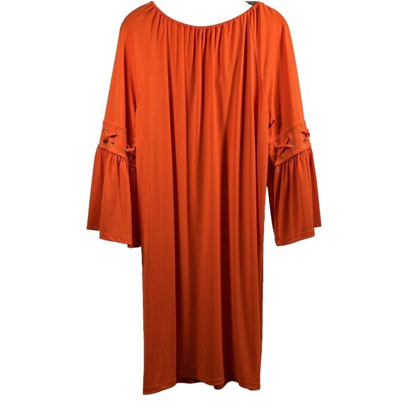 Michael Kors Women's Dress Large Orange Bohemian Boho Bell 3/4 Sleeves Raglan - Picture 2 of 7